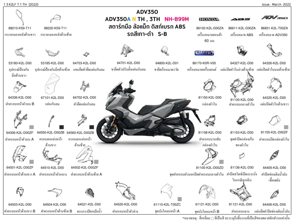 Honda ADV350 genuine parts and part number reference