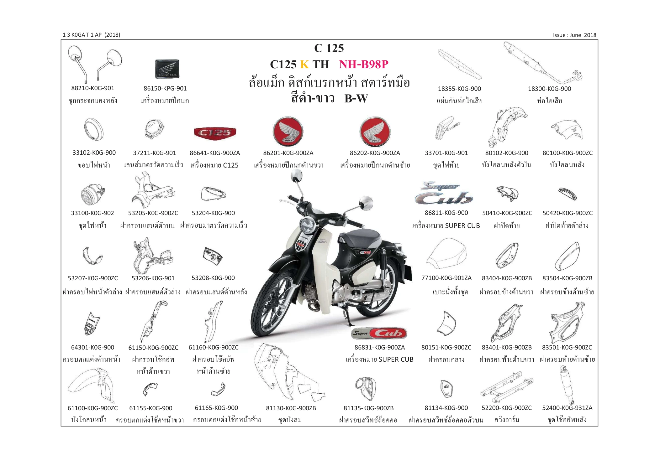 Honda Super Cub C125 genuine color body parts catalog Thailand