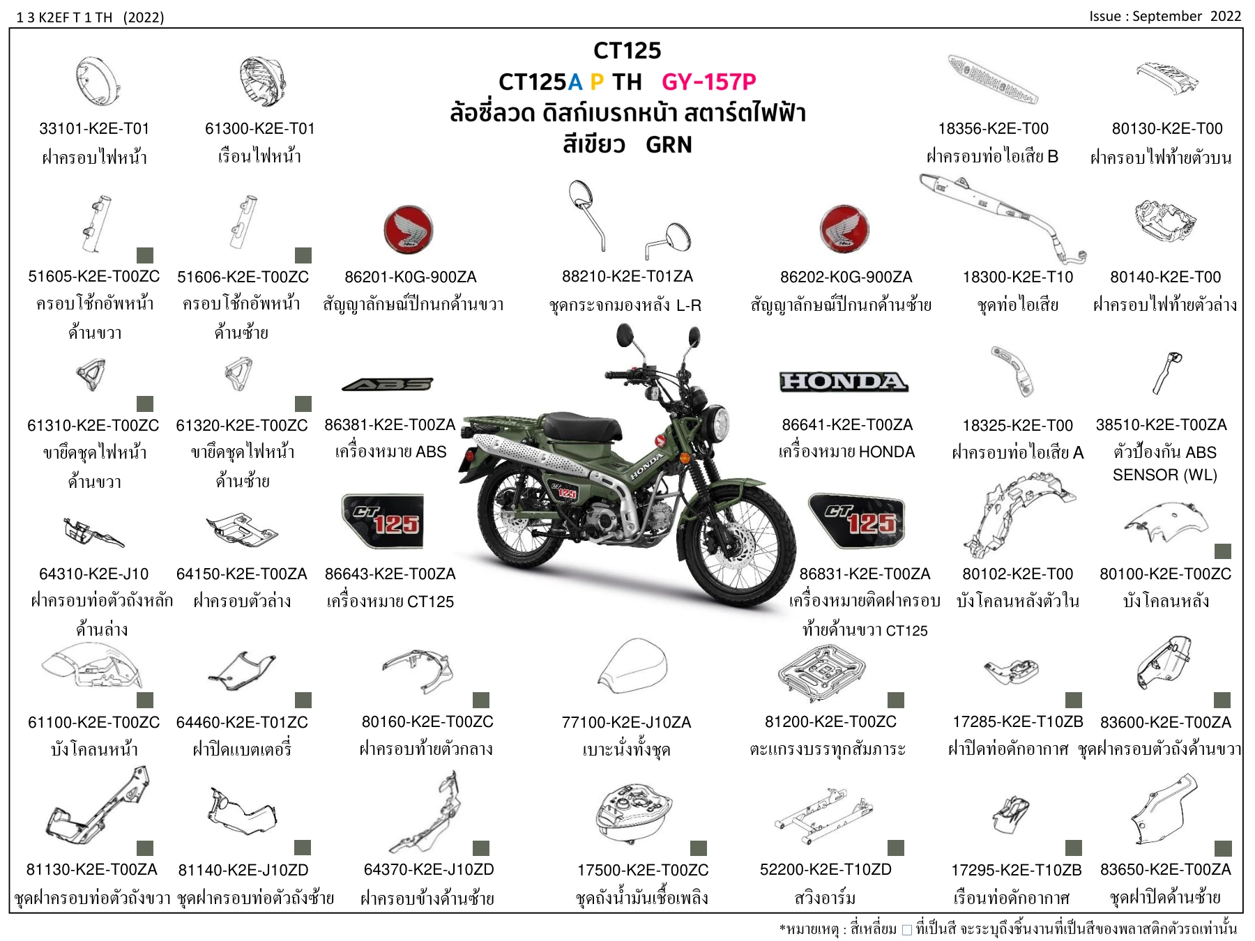Honda CT125 2022 genuine parts catalog Thailand with part numbers