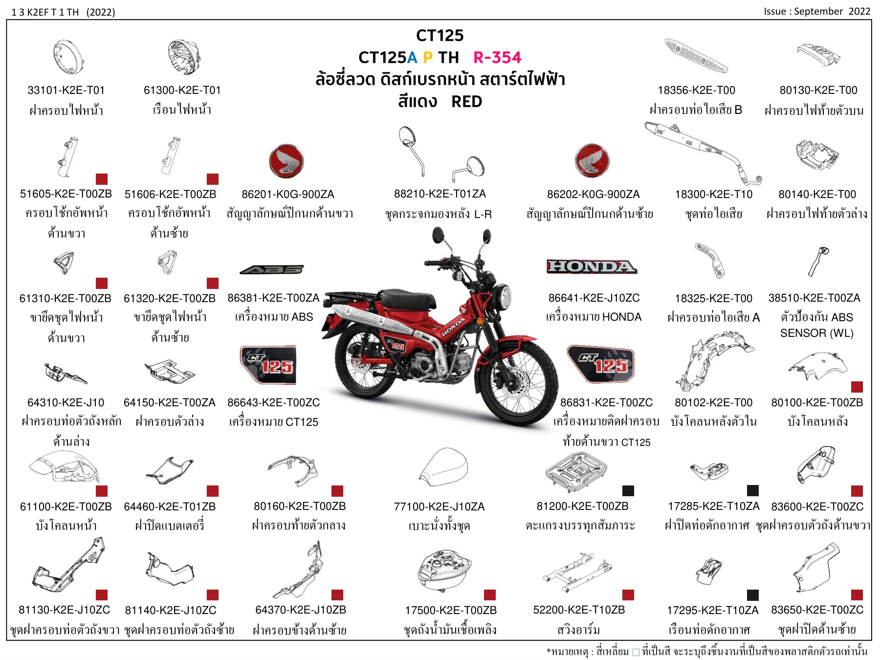 Honda CT125 genuine color body parts catalog Thailand