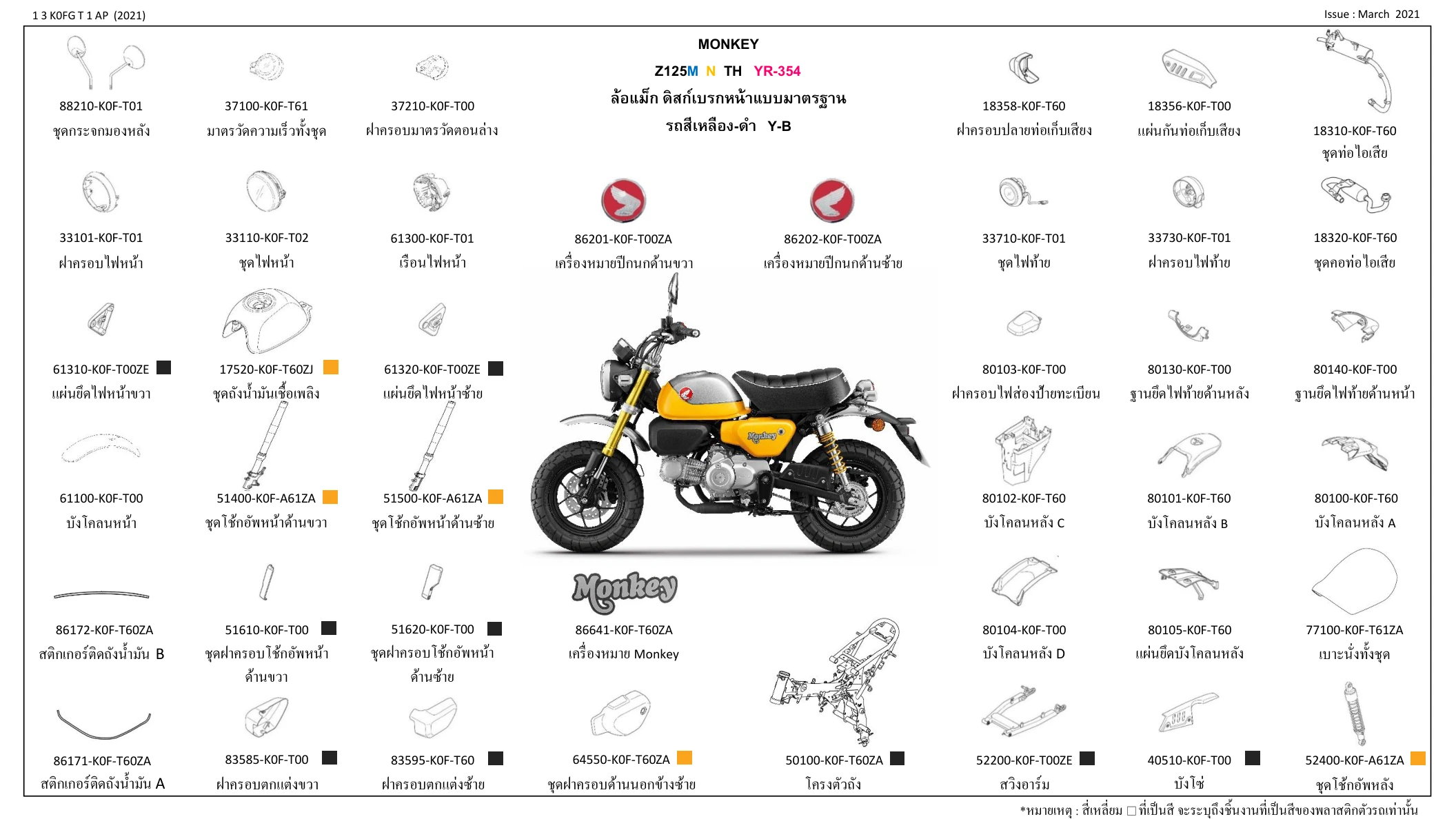 Honda Monkey125 2026 genuine color parts catalog Thailand