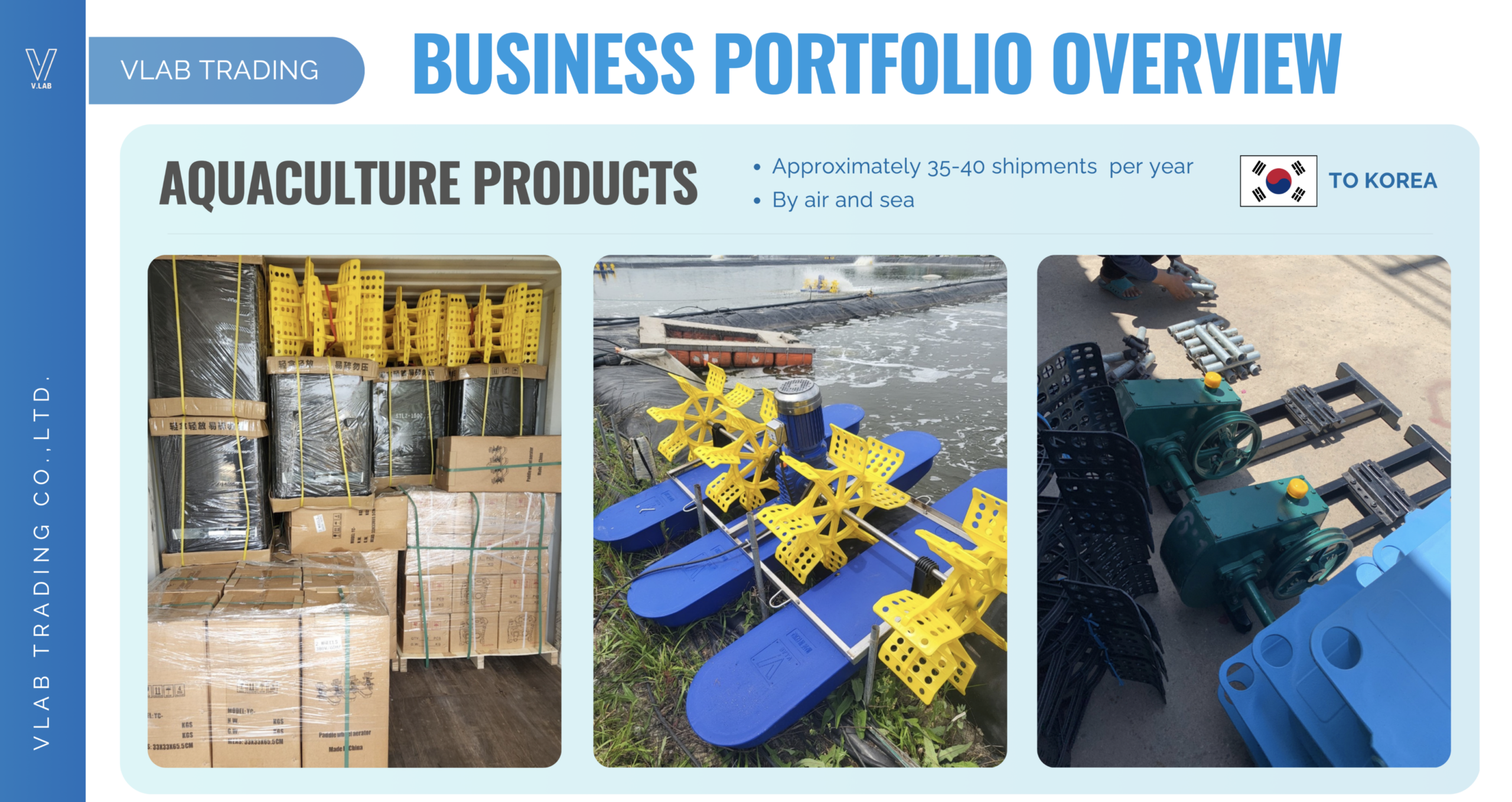 VLAB aquaculture products and shrimp farming equipment portfolio